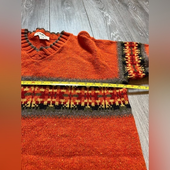 Vintage Eddie Bauer Wool Blend Fall Orange Sweater V-neck Medium - Picture 6 of 7